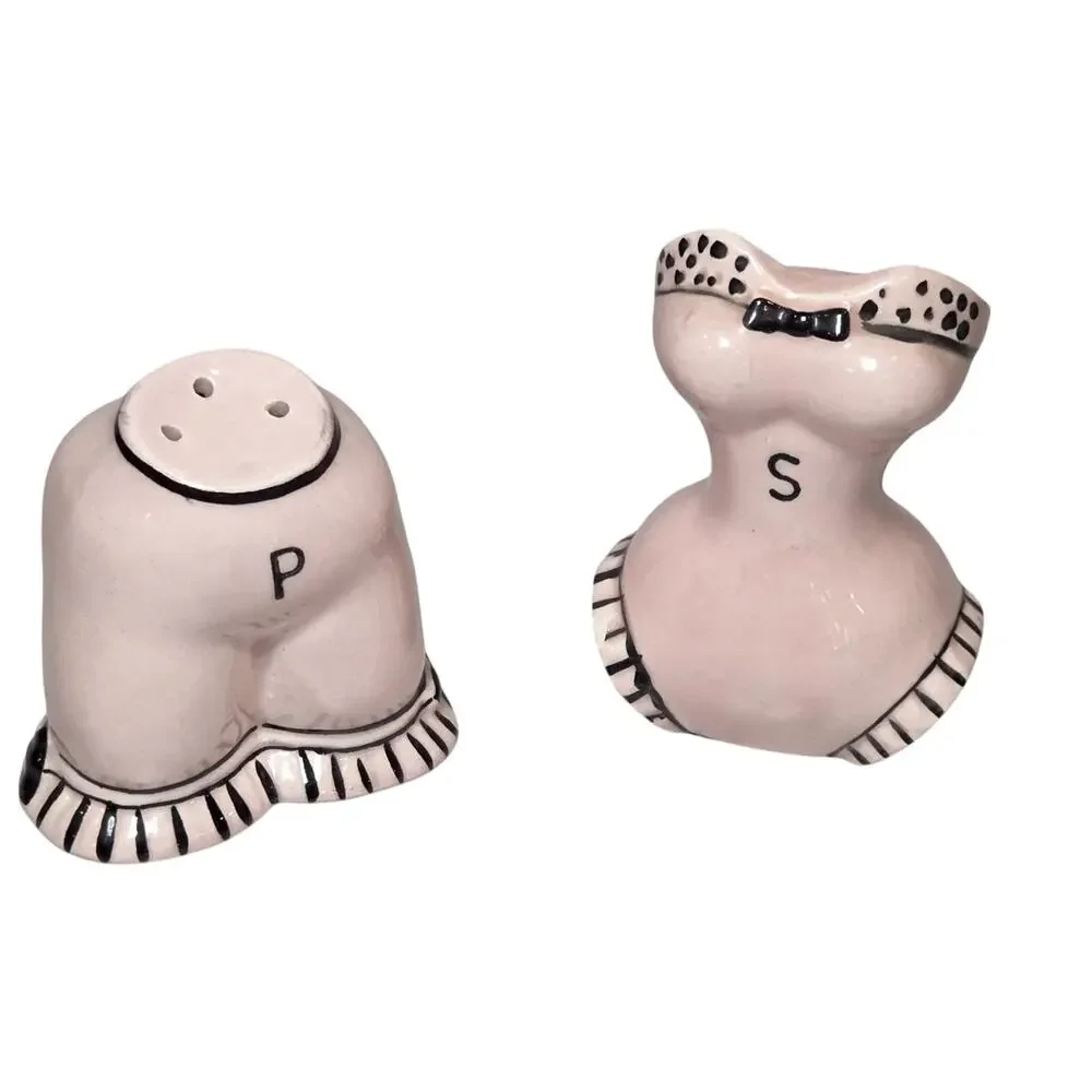 Vintage Enesco Japan Pink Lingerie Salt Pepper Shakers Corset Girdle MCM Kitsch